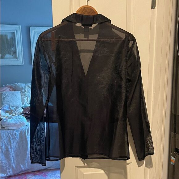 Black Sheer Button-Up Evening Jacket - Picture 5 of 9